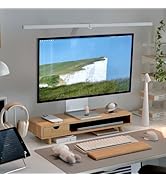 ROCDEER Bamboo Monitor Stand Riser with Drawer, Ergonomic Computer Riser for Desk with Cable Mana...