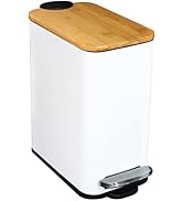 SIDIANBAN Bathroom Trash Can with Bamboo Lid Soft Close and Foot Pedal, Small Rectangular Slim Ga...