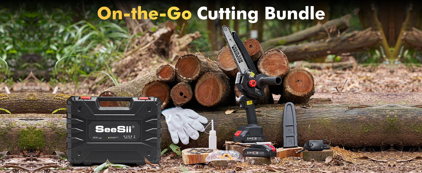 Mini Chainsaw 8 Inch Cordless, Super Handheld Chainsaw with 2x Big Batteries,