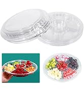 10 Pcs Round Plastic Appetizer Tray with Lid - Divided Serving Tray, Disposable Food Storage Tray...
