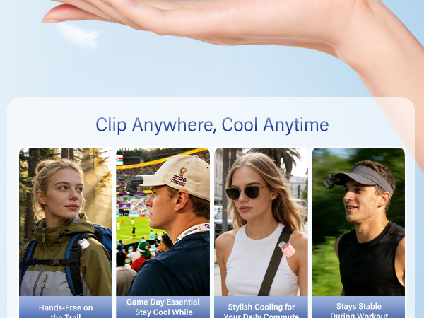 Hands-free clip fan for hiking golf trail running and daily commute stays stable during movement