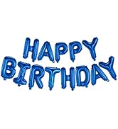 Happy Birthday Banner (3D Blue) Mylar Foil Letters | Inflatable Party Decor and Event Decorations...