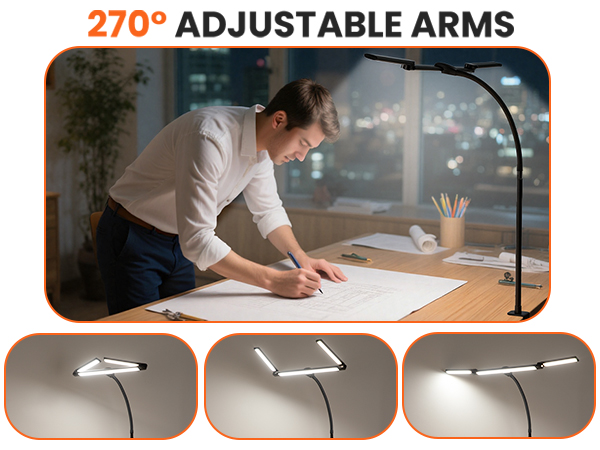 Adjustable 3 Head Desk Lamp for Office Home 5 Color &amp;10 Brightness Dimmer