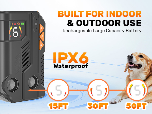 IPX6 Waterproof, Up to 50Ft/15m Range, Built for Indoor &amp; Outdoor Use Anti Barking Device For Dogs