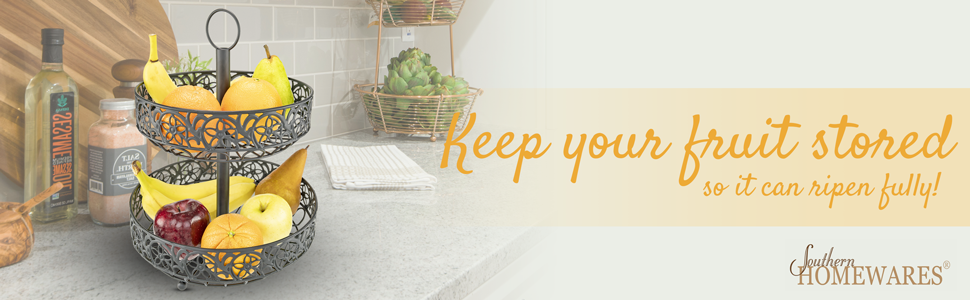 Southern Homewares Countertop Ornate Black Two Tiered Fruit Basket 