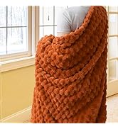 Vessia Flannel Fleece Throw Blanket(50x70inch), 3D Jacquard Burnt Orange Fuzzy and Warm Blanket f...
