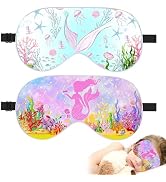 2 Pcs Sleep Mask for Kids Girls, Silk Eye Covers for Sleeping, Adjustable Strap &amp; Light Blocking ...