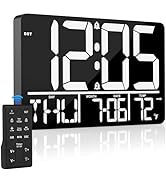 13" Digital Wall Clock Large Display with Remote, 25 Ringtones, Temperature, Calendar, 0-100% Aut...