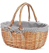 G GOOD GAIN Oval Picnic Basket with Folding Handles, Willow Hand Woven Shopping Basket, Bath Toy ...
