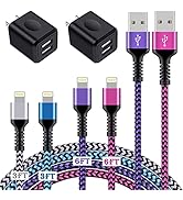 iPhone Charger[4+2Pack], USB Cable Fast Charging Braided Multi Color Long Cord with Dual Port USB...