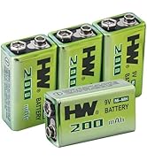 HW 9V Battery for Smoke Detector, 4 Pack Rechargeable Ni-MH 9V Batteries, Pre-Charged, Recharge U...