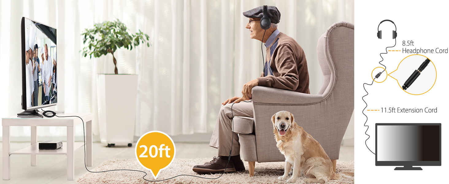 20FT Very Long Cord Headphones for TV