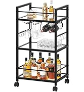 Bar Cart, Serving Cart for Home, Microwave Cart, Drink Cart, Mobile Kitchen Shelf with Wine Rack ...