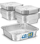 8x8 Disposable Aluminum Pans With Lids - 40 Pack Foil Pans For Cooking, Baking Cakes, Roasting &amp; ...