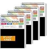WINNER 9" x 12" Sketch Book 4 Pack, 400 Sheets Spiral Bound Art Sketchbook, 68lb/100gsm White Aci...