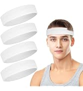 4 Pack Headbands for Men, Sweat Bands Headbands Men &amp; Women, Cotton Terry Sweat Bands for Tennis,...