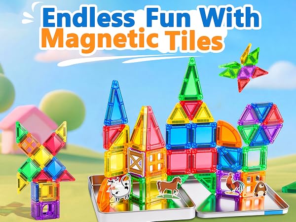 Magnetic Building Tiles 3D Blocks Construction Playboards STEM Creative Educational Toys for Kids