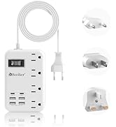 European Travel Plug Adapter, US to Europe Travel Power Strip with 6 USB(2 USB C) 4 Outlets, Inte...