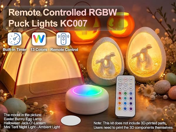 Remote Controlled 16-Color RGBW Puck Lights for Bambu lab KC007, Wireless 3D Print Puck Light 