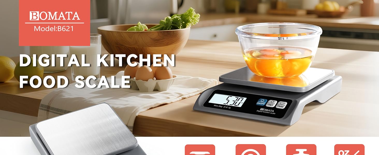 BOMATA 0.1g Food Scale, 13lb Digital Kitchen Scale with Removable Stainless Steel Pan