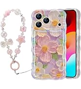 EYZUTAK Case for iPhone 17 Pro Max, Colorful Oil Painting Flower Case with Bracelet Chain Curly W...