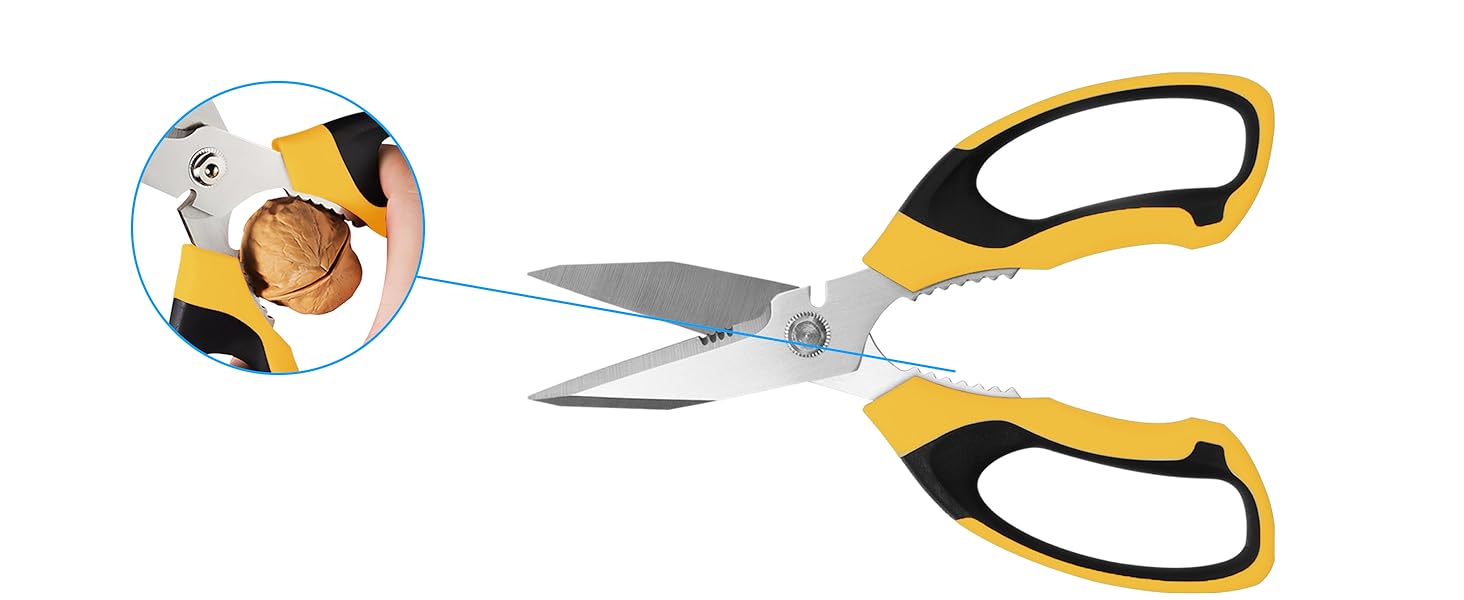 Multifunctional utility scissors heavy duty built-in nutcracker function for bottle caps and walnuts