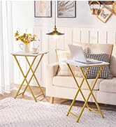 HOOBRO Folding TV Tray Tables, Set of 2 Wooden TV Tray, Portable Sofa Side Table, Industrial Snac...