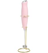 Paris Hilton Electric Handheld Milk Frother with Double Coil Head Whisk and Gold Metal Stand, Bat...