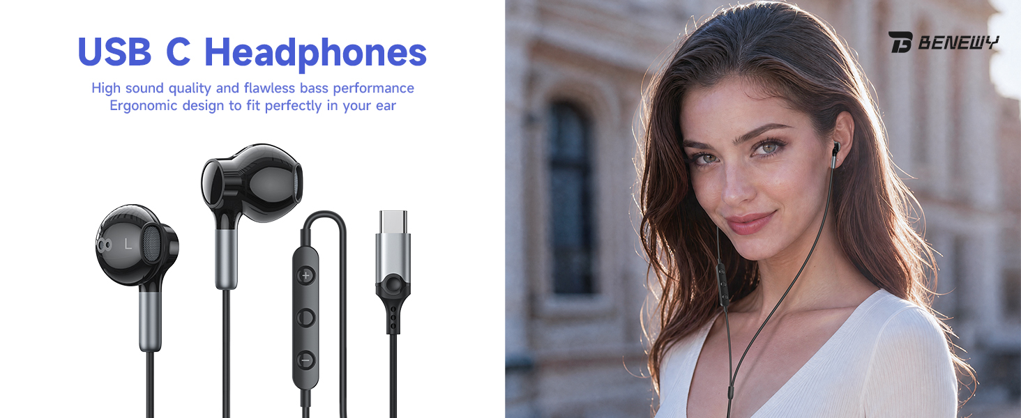 USB C Headphones for iPhone 17 16 15 Pro Max Plus Wired Earbuds USB C Ear Buds Type C