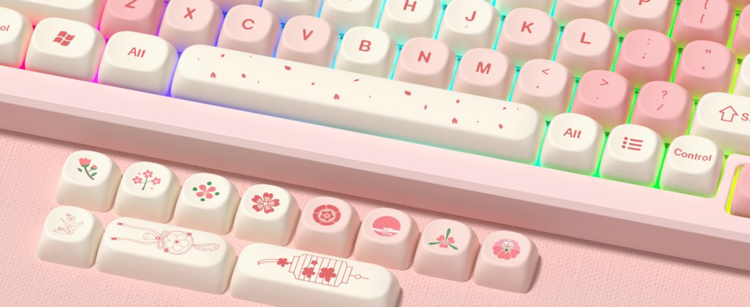 Pink Cute PBT Keycaps, MOA Profile Key caps 65 75 100 Percent, Dye-Sublimation, Custom 133 Keys Set