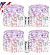 4 Pack Multicolor Fairy Lights Battery Operated with Remote, Waterproof 20FT 60LED Cuttable