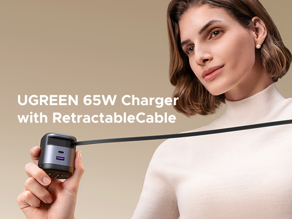 65W Retractable USB C Charger Block