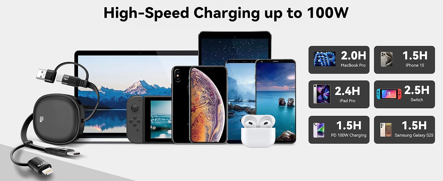 PD 100W high speed charging cable multiple charging cord phone charger cable usb c charger cable