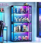 AODK Glass Display Cabinet with Glass Doors, 4-Tier Display Case with RGB Lights, Glass Cabinet S...