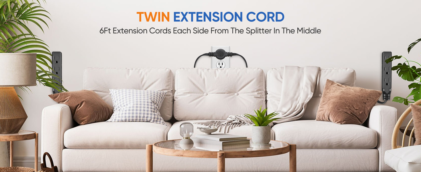 TWIN EXTENSION CORD(BLACK 12FT)