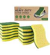 12 Count Heavy Duty Scrub Sponges,Dual Sided Kitchen Sponges for Non-Coated Cookware and Outdoor ...