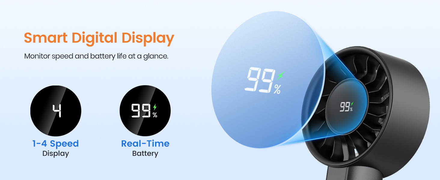 Handheld Fan Smart Digital Display LED Screen Real-Time Battery Life &amp;amp;amp;amp; 4 Speed Levels