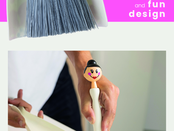 Wide dustpan mouth and angled brush bristles for efficient debris collection