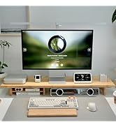 ROCDEER Bamboo Dual Monitor Stand Riser Natural, 2-Tier Desk Monitor Riser for 2 Monitors, Suppor...