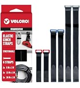 VELCRO Brand Elastic Cinch Straps with Buckle, 6pc Variety Pack 8"-15"-30" | Stretchable And Adju...