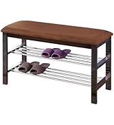 Donext 2-Tier Wood Entryway Shoe Rack with Cushioned Seat, Shoe Bench for Entry, 2 Shelves Storag...