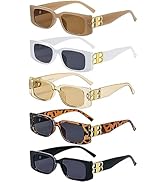 NLEYANB 5 Pieces Y2K Small Rectangle Square Sunglasses Bulk for Women UV400