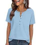 PRETTYGARDEN Waffle Knit Tops for Women Short Sleeve Henley Shirts 2026 Summer Blouses Dressy Cas...