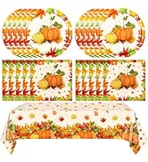 41Pcs Thanksgiving Party Decorations,Fall Paper Plates Napkins Tablecloth,Thanksgiving Paper Plat...