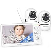 HelloBaby World's First 6" IPS Split Screen Baby Monitor with 2 Cameras - No WiFi, 30hr Battery, ...