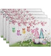 Wnoesat Easter Gnomes Bunny Placemats Set of 4 Easter Eggs Flowers Place Mat 12x18 Inch Seasonal ...