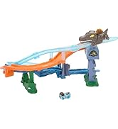 Hot Wheels Toy Car Track Set, RacerVerse Jurassic World Crash &amp; Splash Playset with Die-Cast Velo...