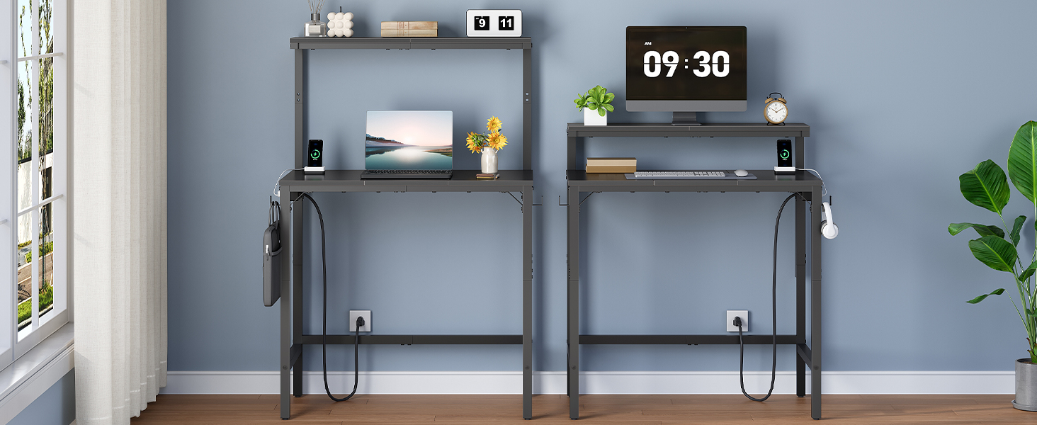 Computer Desk, Home Office Desk with Power Outlet