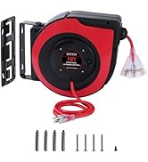 FSTSN Retractable Extension Cord Reel 75 Feet - 14 AWG/3C SJTOW Heavy Duty Power Cord with 3 Ligh...