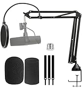 SM7B Boom Arm with Pop Filter 2 Mic Cover - Heavy Duty Mic Stand Scissor Compatible with Shure SM...
